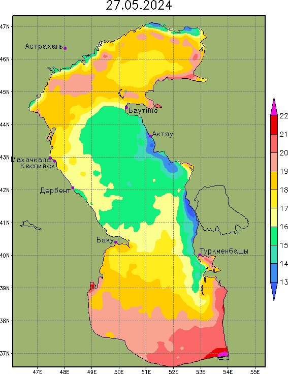 Температура поверхности воды в Каспийском море
